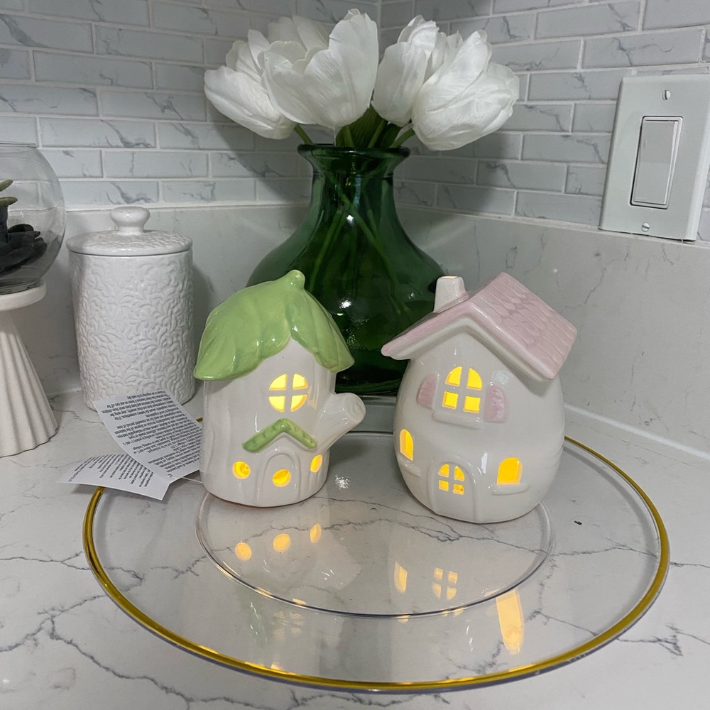 Easter Ceramic House- Green and Pink